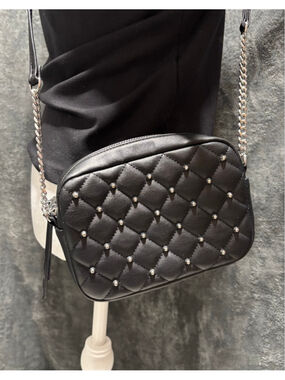 NWT Rebecca Minkoff Black Quilted Studded Vegan Leather Mini Crossbody Bag READ